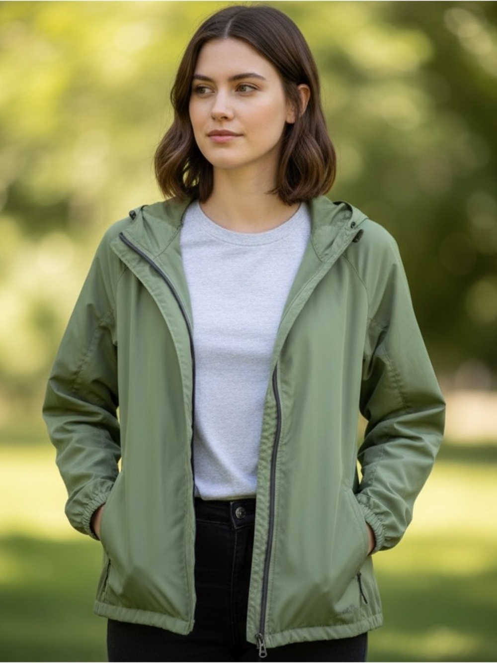 Eddie Bauer Women’s Sport Olive Windbreaker with Hood XL